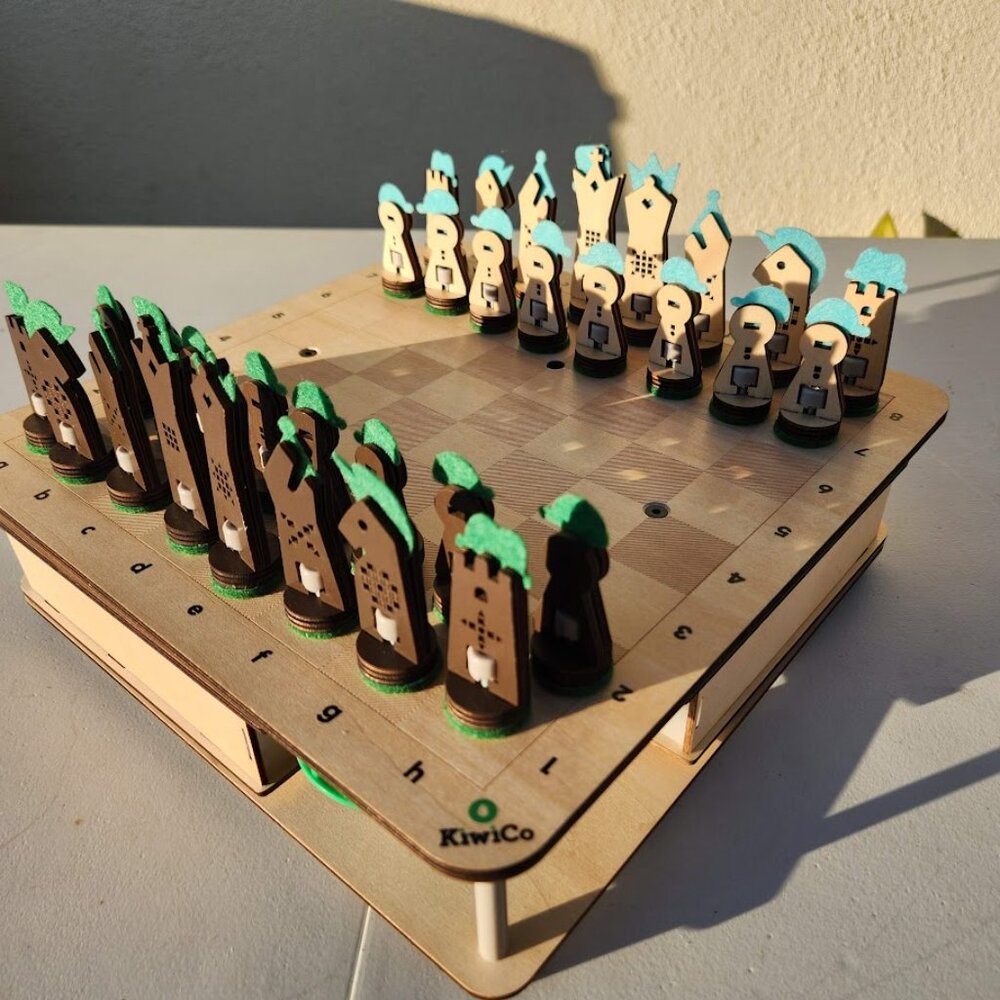KiwiCo Chess Set Wooden Game Board and Pieces with Hidden Storage - Assembled Ar